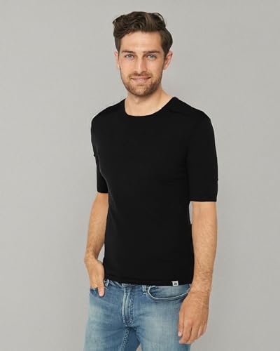 DANISH ENDURANCE Camiseta de Manga Corta de Lana Merina para Hombre, Ropa Interior Térmica Premium, Negro, L