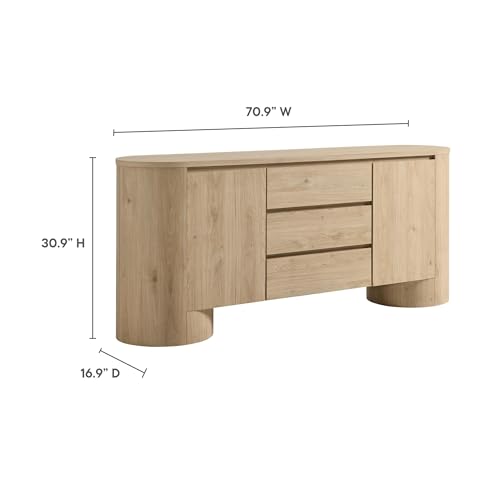 Image of Modway Duval Oval Wood Grain 71 Inch Sideboard with Doors and Drawers in Hickory Frost