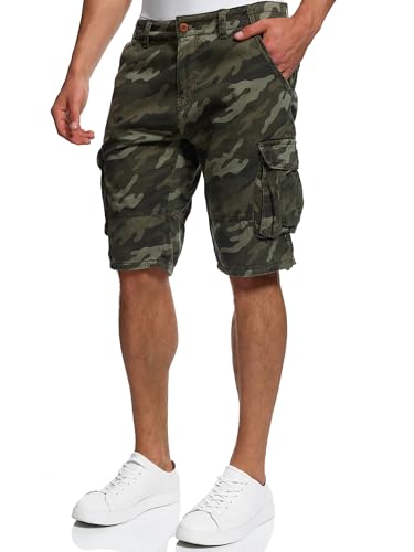 Indicode Herren Monroe Cargo Cargo-Shorts inkl. Gürtel | Bermuda Männer Sommerhose aus Baumwolle Dired Camouflage, XL