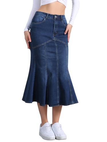 Allegra K Fishtail Denim Skirt for Women's Casual High Waisted Bodycon Midi Jean Skirts