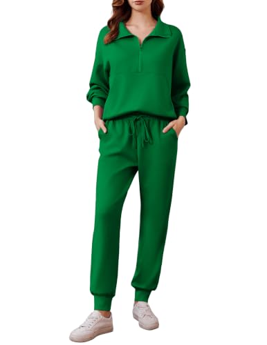 Image of PINSPARK 2 Piece Sets for Women Long Sleeve Half Zip Tracksuit Jogger Sets | Luxury & Coziness Fabric, Kangaroo Pocket Sweatshirt, Drawstring Joggers Pants,2026 Fall Travel Outfits Lounge Set