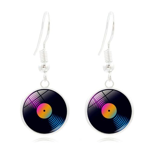 Vinyl Record Earrings Vintage Retro Black Player DJ Music Metal Phonograph Album Small Round Circle Lightweight Dangle Drop Earrings for Women 80's Punk Style Rock Hip Hop Fashion Jewelry Gifts