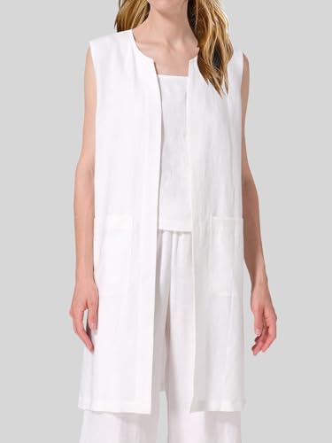 IDEALSANXUN Long Linen Vest for Women Summer Lightweight Sleeveless Blazer Jacket Trench Coat Open Front Cardigan Waistcoat2