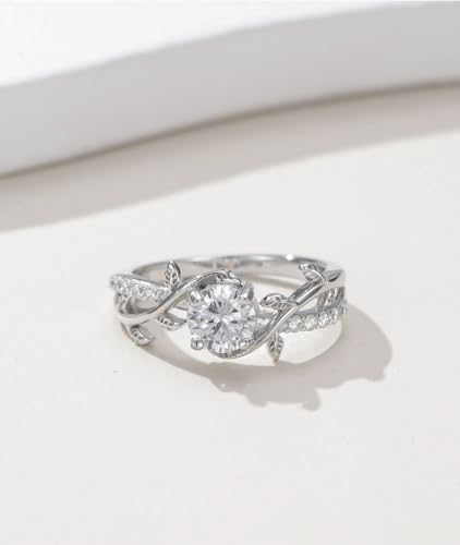 Moissanite Leaf Engagement Ring 18K White Gold Plated 925 Sterling Silver Moissanite Twisted Promise Ring Size 73