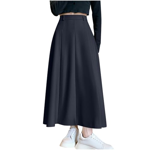 Women's High Waisted Midi Skirts Business Casual Swing Dressy Work A Line Pleated Office Skirt with Pockets
