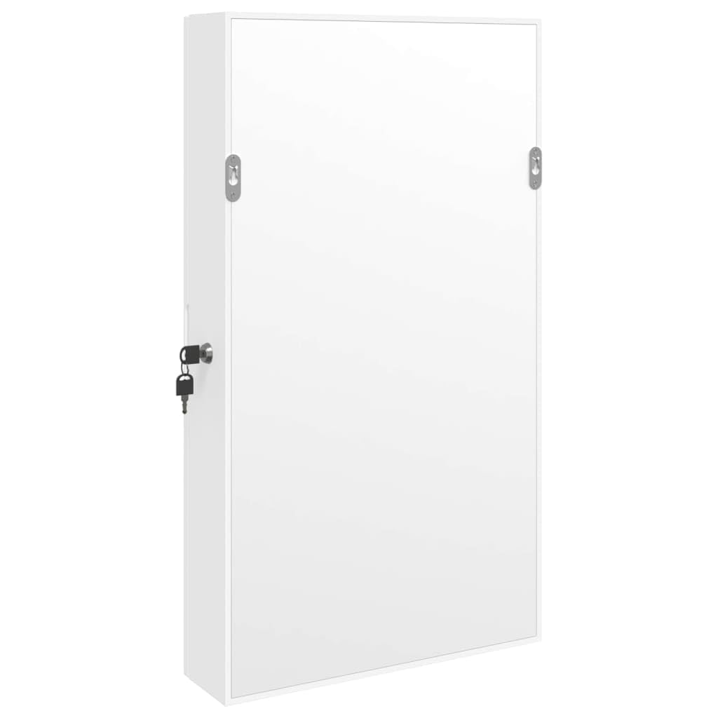 Szafka na biżuterię z lustrem do montażu na ścianie, biała, materiał drewnopochodny, 37,5 x 10 x 67 cm, zamykana na 2 klucze, miejsce do przechowywania do łazienki, sypialni, korytarza