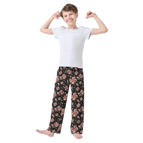 ZZXXB Squirrel Nuts Leaves Boys Long Pants Soft Trousers Elastic Waist Kids Lounge Bottoms with Pockets S-XL2