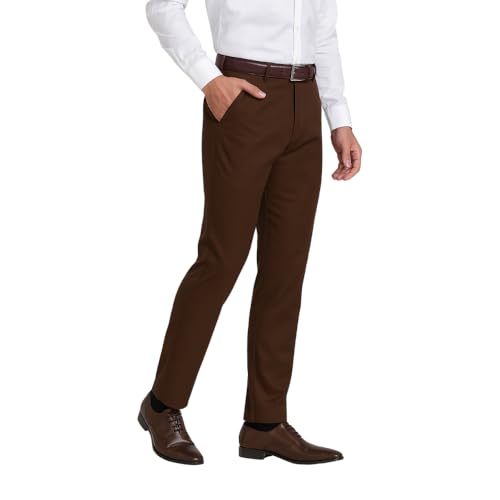 Image of Men's Stretchable Formal Trousers | Regular Fit Mid Rise Office Wear Pants | Elasticated Waistband 2 Inch Stretch | 4 Pocket Pant