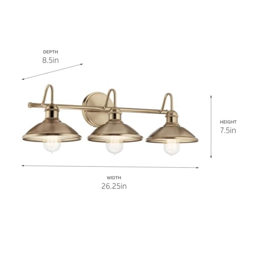 Image of Kichler Clyde 3 Light Bathroom Vanity in a Rich Champagne Bronze Finish, for Bathrooms, (7.25 inch H x 26.5 inch W x 8.25 inch Ext.), 45945CPZ