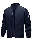 Xnova Bomber Jackets for Men Summer Lightweight Water Resistant Full Zip Up Varsity Jacket Smart Casual Windbreaker Coats Cargo Tactical Sports Outwear with Pockets, Navy Blue, L