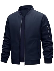 Xnova Herren Jacken Sommer Leichte Bomberjacke Übergangsjacke Lässig Pilotenjacke Wasserdicht Fliegerjacke College Jacke Frühlingsjacke mit Multi Taschen, Marineblau, L