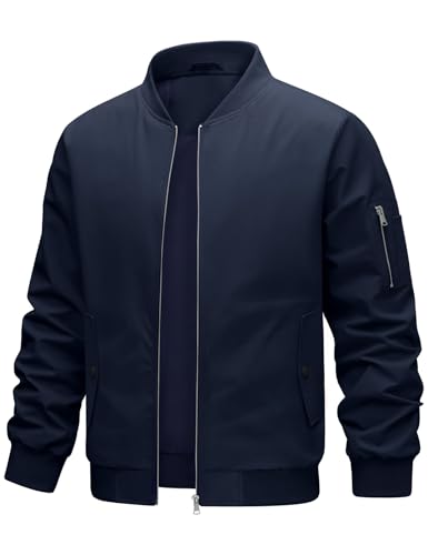 Xnova Herren Jacken Sommer Leichte Bomberjacke Übergangsjacke Lässig Pilotenjacke Wasserdicht Fliegerjacke College Jacke Frühlingsjacke mit Multi Taschen, Marineblau, XL