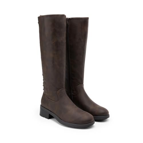 Dream Pairs Women'S Lace Up Back Knee High Fashion Boots Low Block Heel Riding Boots Round Toe Side Zipper Fall Boots,Size 8,Brown-Nubuck,Sdkb2423W thumb #1