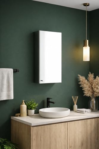 Image of Stainless Steel Bathroom Mirror Cabinet 10x16 inch - Wall Mount Rustproof Storage Organizer with Mirror Door for Wash Basin, Kitchen & Bedroom Accessories