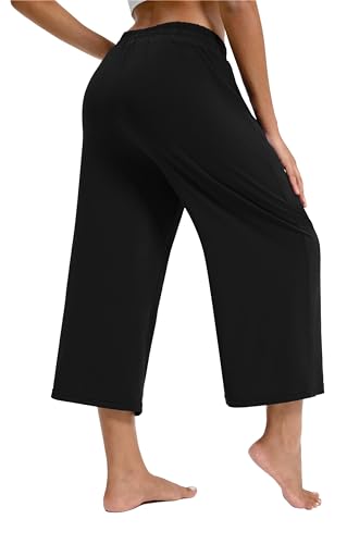Maxbee Wide Leg Capri Pants for Women Loose Yoga Pants Drawstring Comfy Lounge Sweatpants with Pockets3