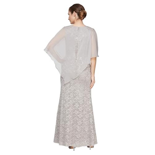 Image of S.L. Fashions Women's Long Sequin Lace Beaded Capelet Overlay Mother of The Bride Dress, Formal Evening Gown
