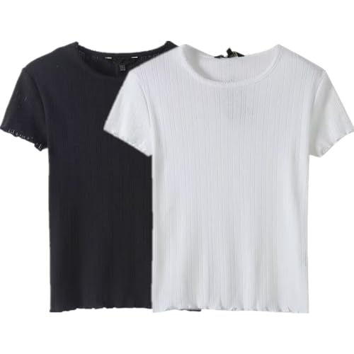 Nordic Minimalist Lace Embroidery Cotton T-Shirt Summer Round Neck Slim Fit Basic Short-Sleeved T-Shirt for Women2