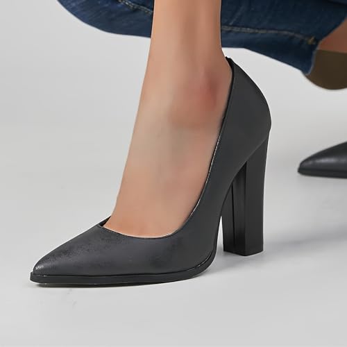 Monrovia Women's Pointed Toe Pumps Chunky Heels High Comfortable Slip on Wedding Party Closed Toe Dress Shoes4