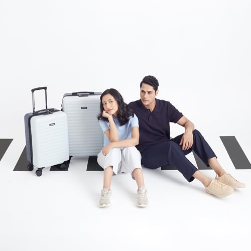 Image of Assembly Stark Hard Luggage Set of 2 Trolley Bags (20 + 24 Inch), Unbreakable Polycarbonate Dual-Tone Luggage Set, TSA Lock, Silent 8 Spinner Wheels, Hard Shell Suitcase Set Blue White