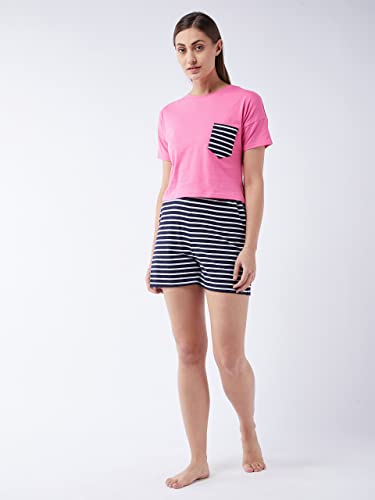 Image of Miss Chase Women's Pink Round Neck Short Sleeve Solid Crop Length T-Shirt