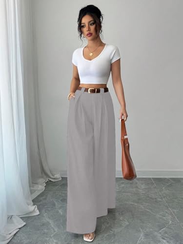 Image of Aahwan Solid High Waist Straight Korean Loose Pleated Wide Leg Trouser for Women's & Girl's