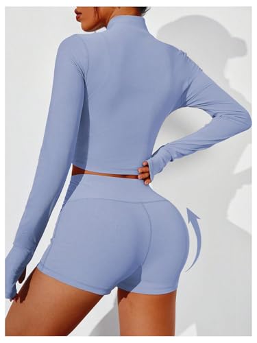 SweatyRocks Women's 3 Piece Workout Sets Tummy Control Biker Yoga Shorts Leggings Camisole with Jacket Tracksuit4