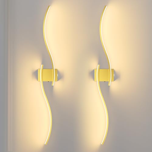 Image of NIORSUN 39.4 Inch Battery Operated Wall Sconce Set of 2, Gold Modern Rechargeable Wall Lights with Remote, 3CCT Dimmable Wireless Wall Lamp for Living Room Bedroom Hallway