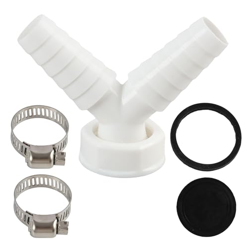 Doble conexión desagüe lavadora, adaptador en Y de 1 pulgada, conector de tubería para lavadora y secadora, racord de aguas residuales con 2 abrazaderas, compatible con lavavajillas y sifón