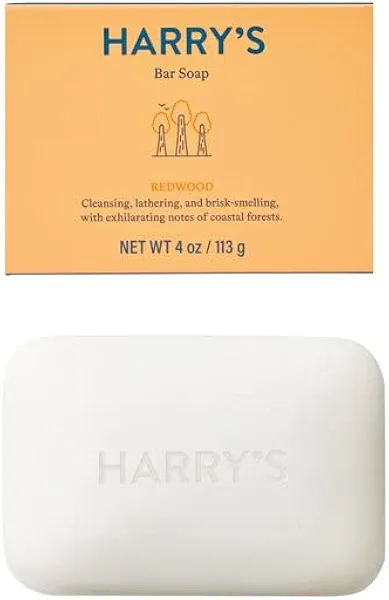 Harry's Men's Bar Soap, Redwood Scent Body Bar Soap for Men, 4 Bars, Net Wt 4 oz Each