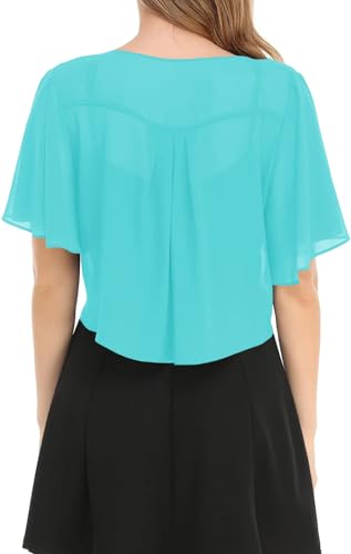 Image of Women's Solid Puff Sleeve Kimono Short Cardigan Loose Cover Up Casual Blouse Top Chiffon