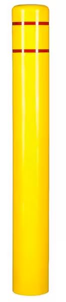 Yellow 52" Tall Bollard Post Sleeve HDPE for 4.5" Diameter Posts; with Red Reflective Stripes