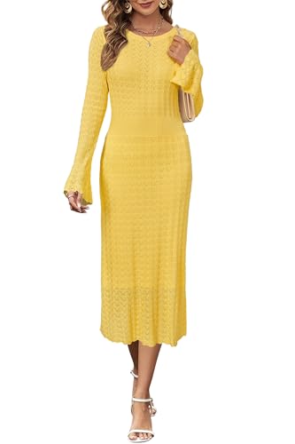 Image of Newshows Women's Hollow Slim Summer Fall Church Work Casual Sweater Dress