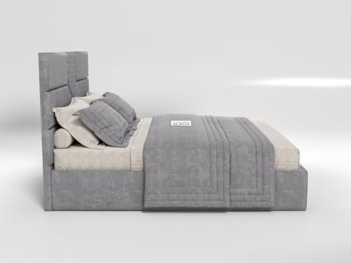 Image of Acacia Modern Upholstered King Size Bed with Box Storage for Bedroom | Wooden Double Bed with Storage | Platform Cot Bed with Upholstery Premium Fabric | 6.5 x 6 Ft | Sheesham Wood ()