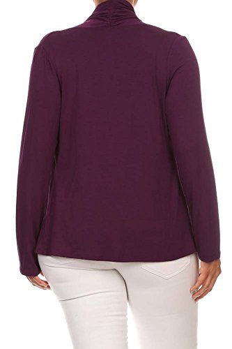 Women's Plus Solid Long Sleeve Draped Neck Open Front Cardigan. Made In Usa (2X, Purple) #TOP3