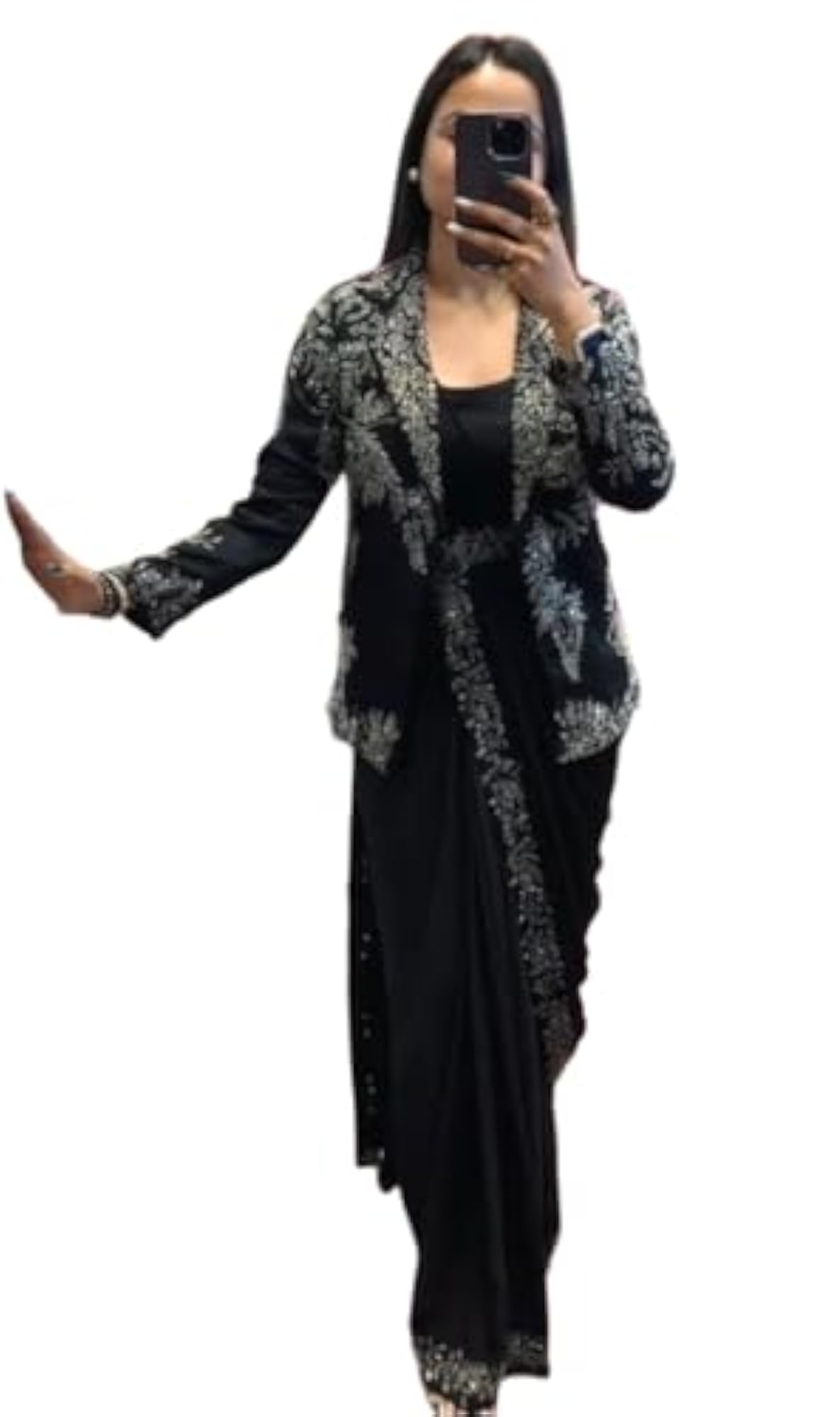 Embellished Embroidered Saree with Stitched Blouse for Women