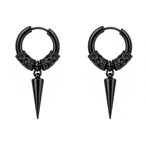 Image of THE MEN THING BLACK LOKIS FANG - 6mm Pure Titanium Steel Hoop Earrings for Men & Boys (2pcs)