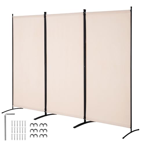 VEVOR Biombo Separador de Ambientes de 2600 x 1840 x 520 mm, Separador Plegable de Ambientes de 3 Paneles Mampara de Privacidad para Interiores, Separador de Ambientes para Oficina, Dormitorio, Beige