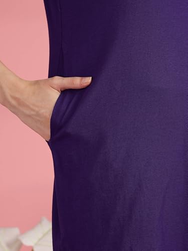 Image of 9shines Label Cotton Plus Size Long T-Shirt Tunic | Hip Covering Regular Top Nightwear| Sleepshirt Lounge wear for Women with Pocket (M-7XL)