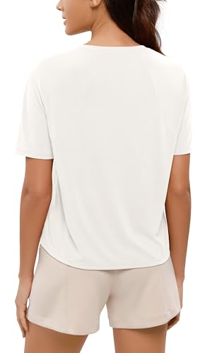 ODODOS Modal Soft Short Sleeve Shirts for Women Crew Neck Yoga Tee Casual Workout Tops