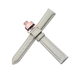 ERAKAFZTTK Correa de reloj de cuero for mujer, compatible con Casio, con hebilla de mariposa.(Beige-Rose-B1,20mm)