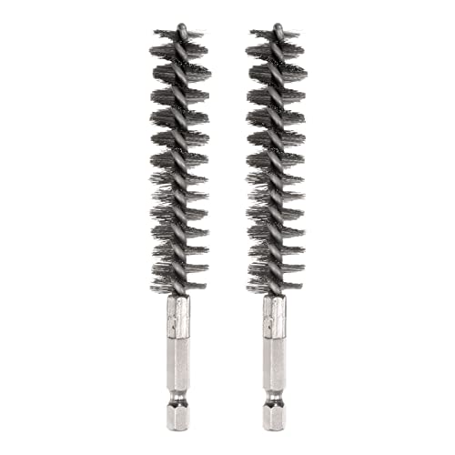 HARFINGTON 2pcs Stainless Steel Bore Brush 17mm Dia Cleaning Wire Brush with Handle 1/4 Inch Hex Shank for Tubes, Ports, Bearings