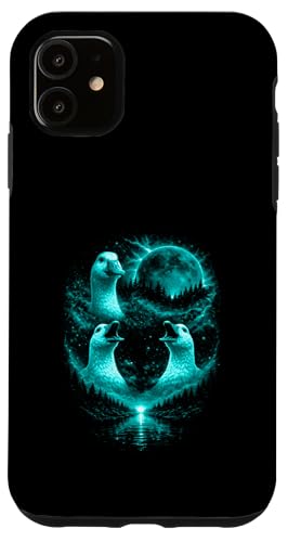 Funny 3 Howling Silly Goose At The Ice Blue Full Moon �����Y �X�}�z�P�[�X iPhone 11 �p