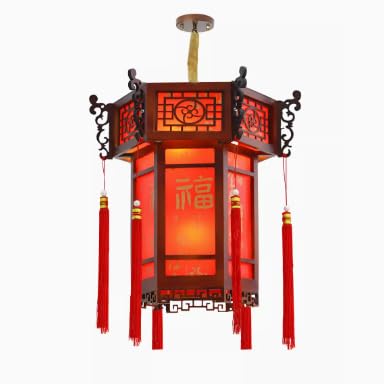 HIFRQVVC Antique Chinese Style Palace Chandelier, Solid Wood Hexagonal Palace Lantern Balcony Chandelier Chinese Style Antique Door Hanging Lanterns(39 * 39cm)