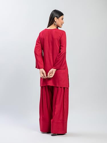 Image of Womens Rayon Solid Straight Kurta Farshi Salwar Set