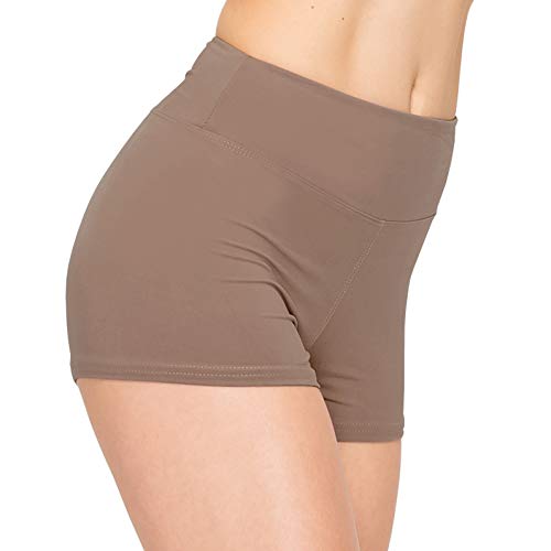 ALWAYS Women Workout Yoga Shorts - Premium Buttery Soft Solid Stretch Cheerleader Running Dance Volleyball Short Pants Tan M