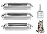 3 Pcs Kitten Litter Box with 1 Scoop,Stainless Steel Small Litter Box, 14.1"×10.6"×1.37" Metal Litter Pan, Small Litter Pan for Little Cats Kittens, Easy Cleaning
