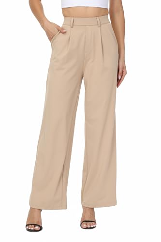 Womens Dress Pants Work Wide Leg Trousers with Pockets Stretchy Pull On Business Casual Office Slacks Travel Yoga