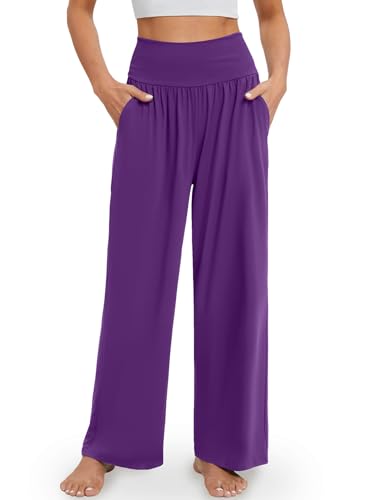 Image of Gracyoga Wide Leg Yoga Pants for Women Casual Loose Cozy Sweatpants High Waisted Lounge Pajama Flowy Pants With Pockets