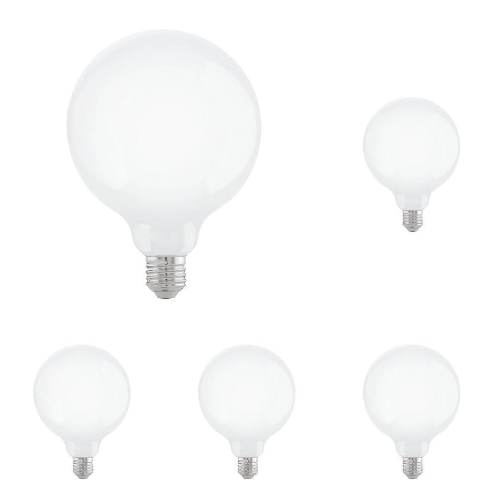 EGLO E27 LED Lampe dimmbar, Glühbirne Globe, 7,5 Watt (entspricht 60 Watt), 806 Lumen, Leuchtmittel warmweiß, 2700 K, Glühlampe opal weiß, G125, Ø 12,5 cm (Packung mit 5)