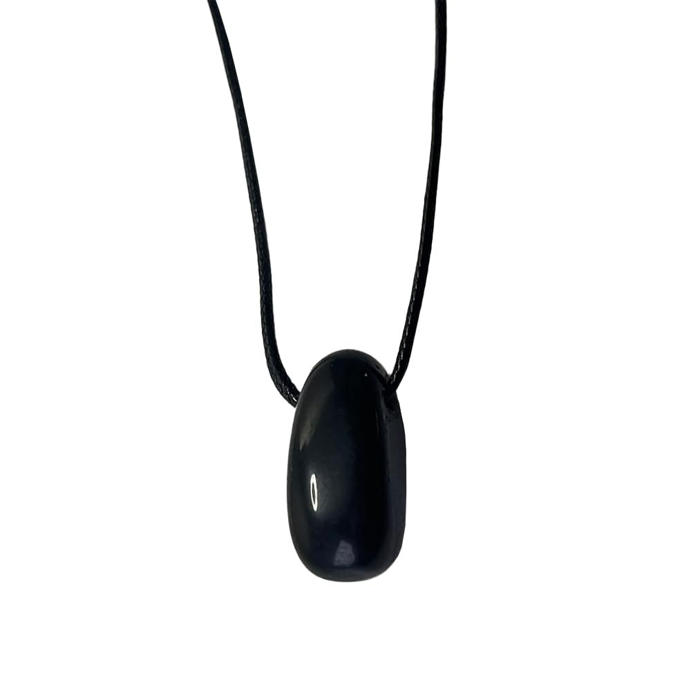 VIE Tumbled Pendant, Black Cord, Black Agate